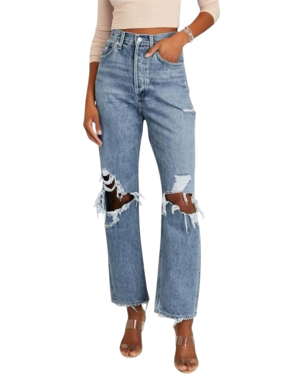 AGOLDE - 90's Mid Rise Loose Fit Jeans in Fall Out Size 26 Distressed